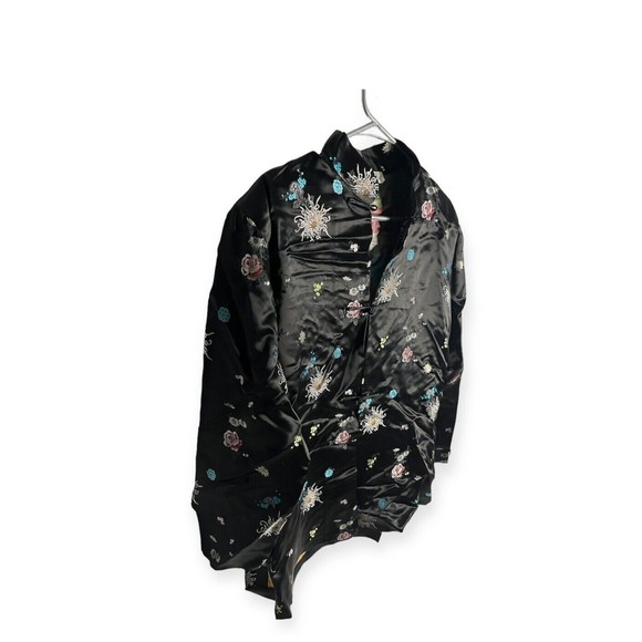 Silk Box Large Black Floral Cheongsam Embroidered Top L - Picture 2 of 8